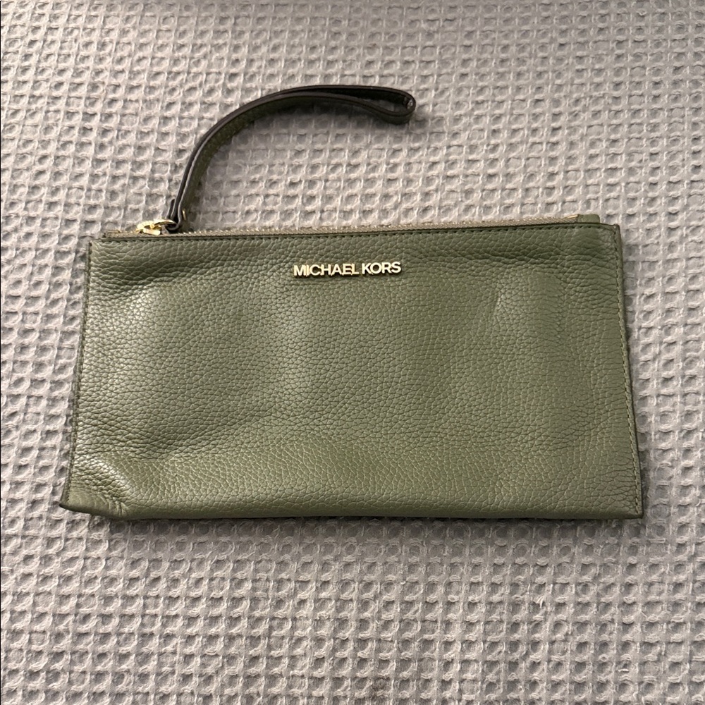 Michael Kors Olive Green Leather Wristlet